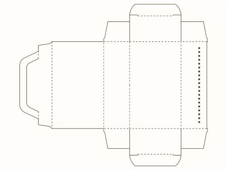 Коробка с цельнокроеной ручкой и боковыми запорными клапанами (макет развертки)