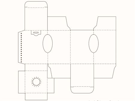 Коробка с цельнокроеными ложементом и крючком для подвешивания (чертеж развертки)