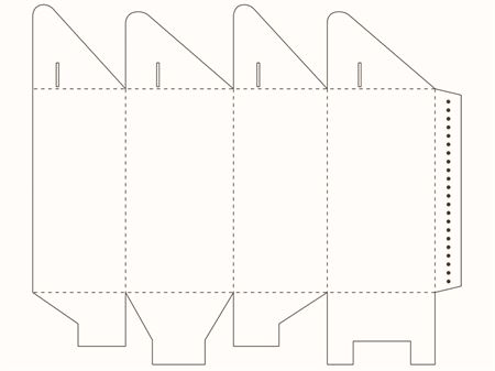 Коробка с верхними клапанами в виде треугольников (чертеж развертки)