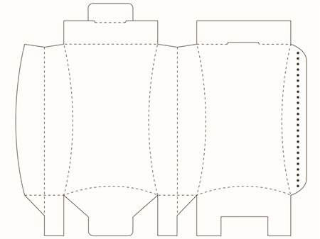Коробка с вогнутыми / выпуклыми сторонами корпуса и боковыми сгибами (чертеж развертки)