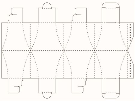 Коробка сложной формы с дугообразными декоративными элементами (чертеж развертки)