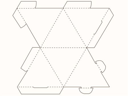 Коробка треугольная дипирамида (чертеж развертки)