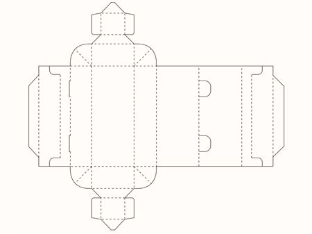 Коробка лоткового типа с двумя замками на крышке и объемными стенками (чертеж развертки)