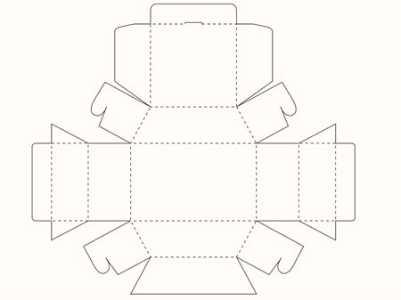 Коробка лоткового типа с объемными наклонными стенками (чертеж развертки)